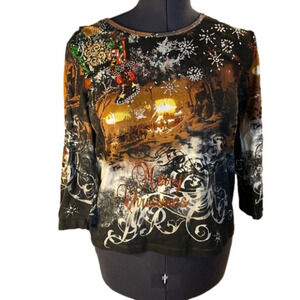 ONQUE Casuals Women’s Mid Sleeve “Merry  Christmas “ TShirt (Size Large)